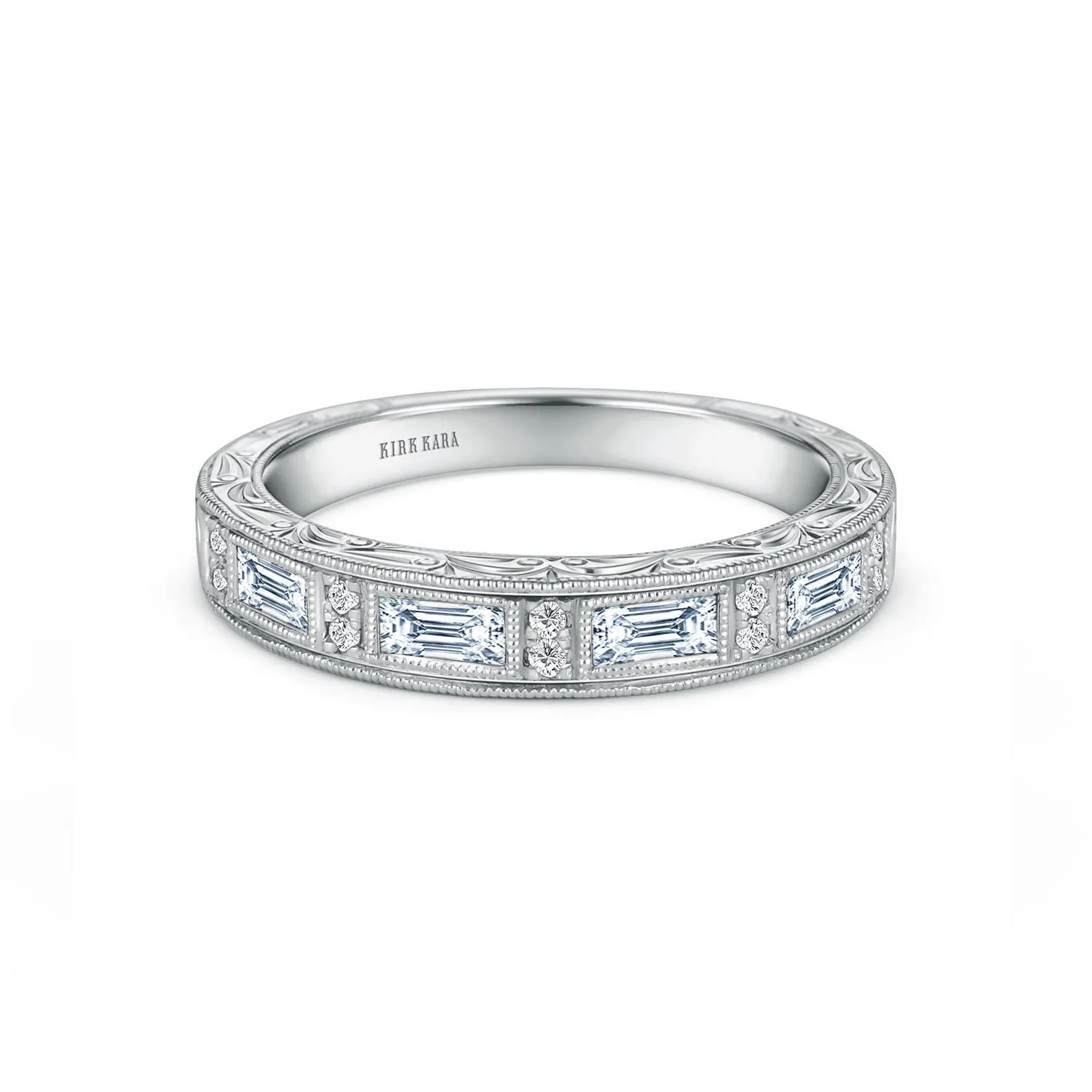 Classic Baguette Engraved Diamond Wedding Band sold by Kirk Kara