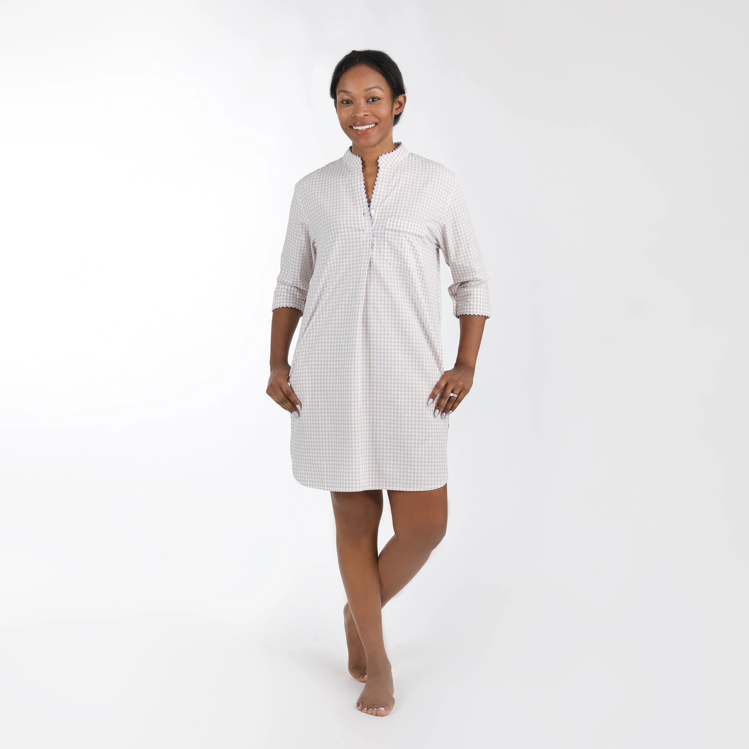 GINGHAM COTTON NIGHTSHIRT WITH RIC RAC TRIM sold by Lenora product image thumbnail 3