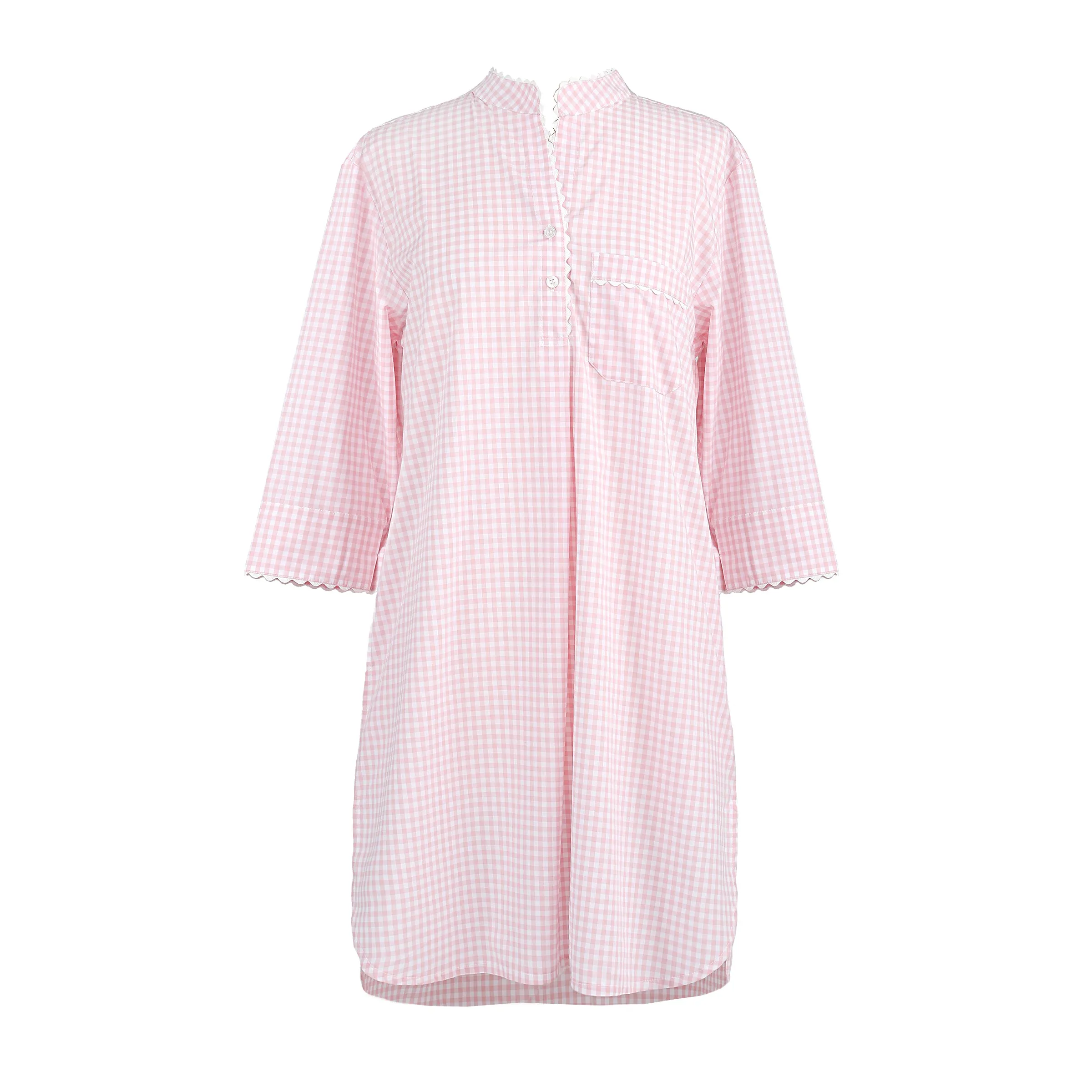 GINGHAM COTTON NIGHTSHIRT WITH RIC RAC TRIM sold by Lenora product image thumbnail 2
