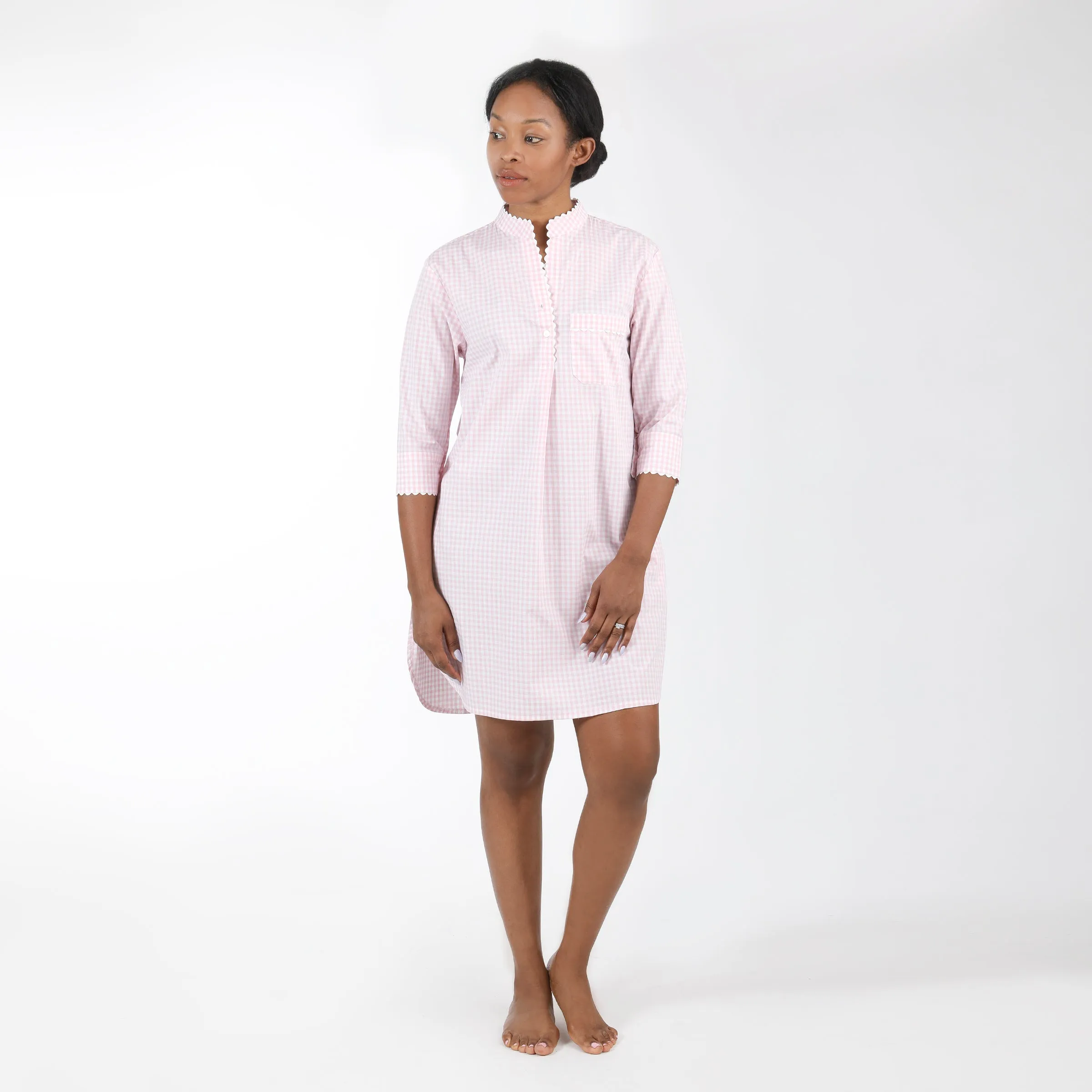 GINGHAM COTTON NIGHTSHIRT WITH RIC RAC TRIM sold by Lenora product image thumbnail 4