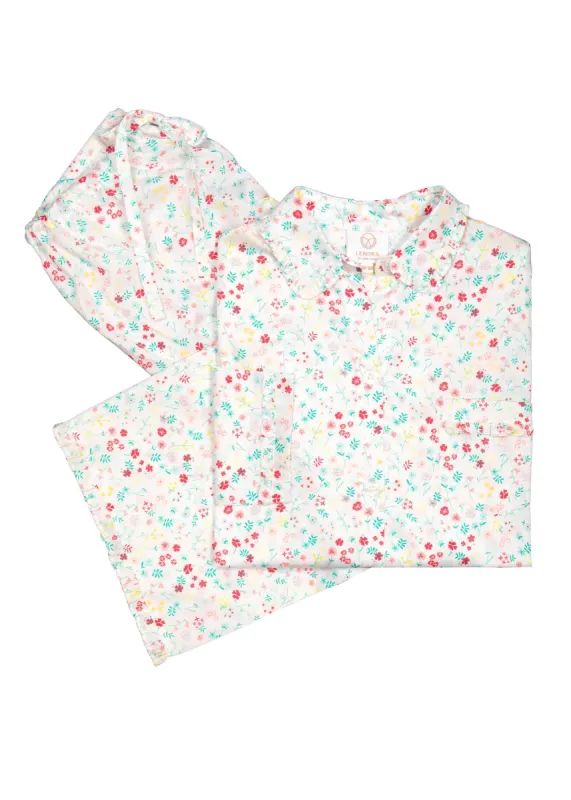 JOSIE RUFFLE COTTON PAJAMAS IN FLORAL GARDEN PRINT sold by Lenora