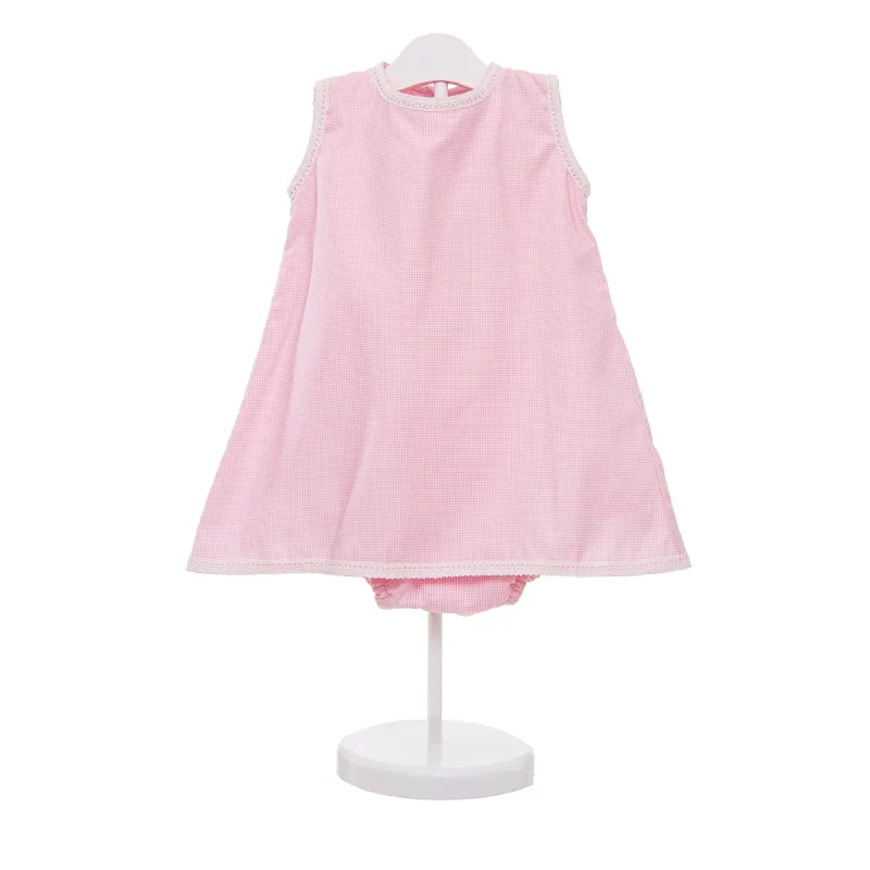 Pink Gingham Daisy Romper sold by Lenora