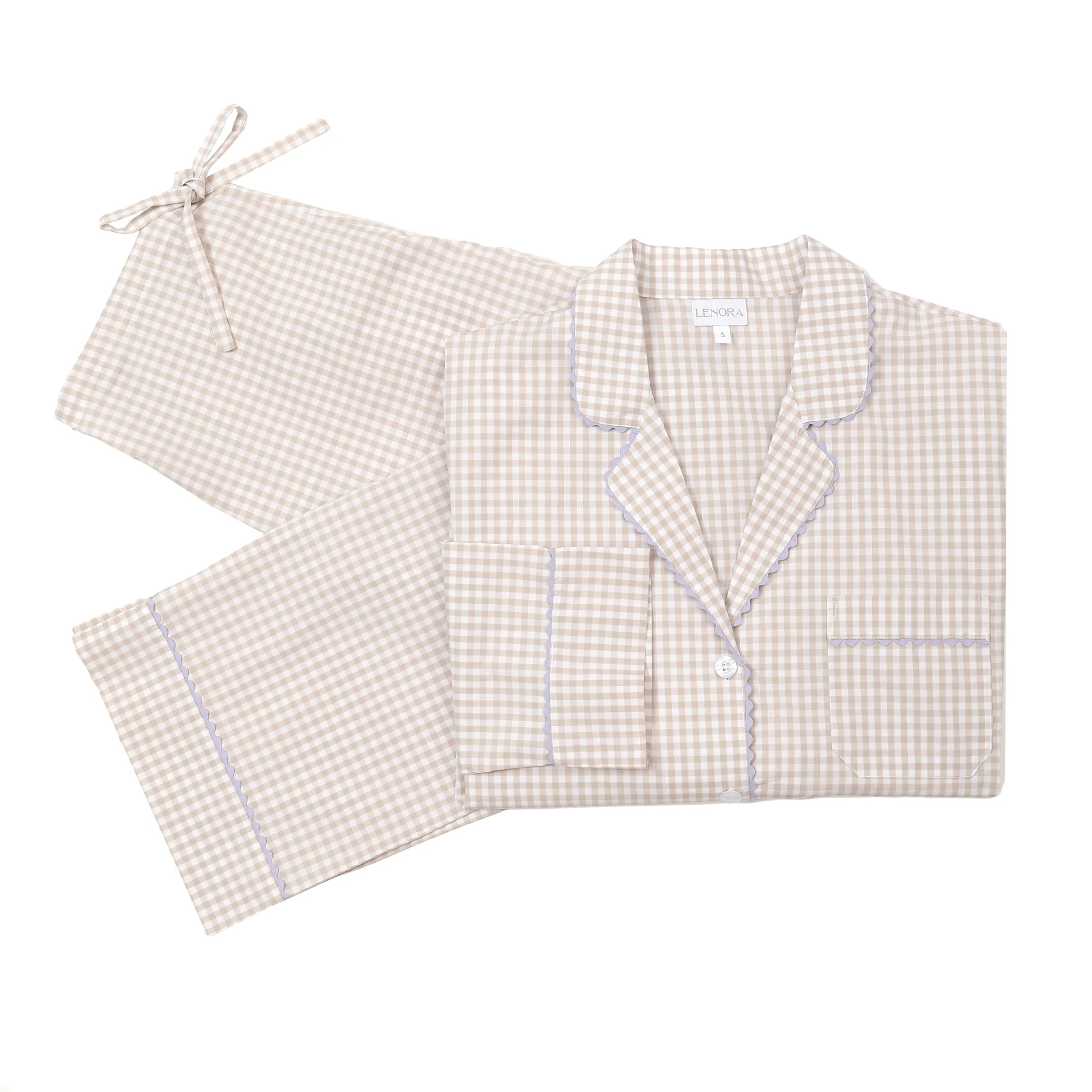 GINGHAM COTTON PAJAMAS W/ RIC RAC TRIM sold by Lenora product image thumbnail 2