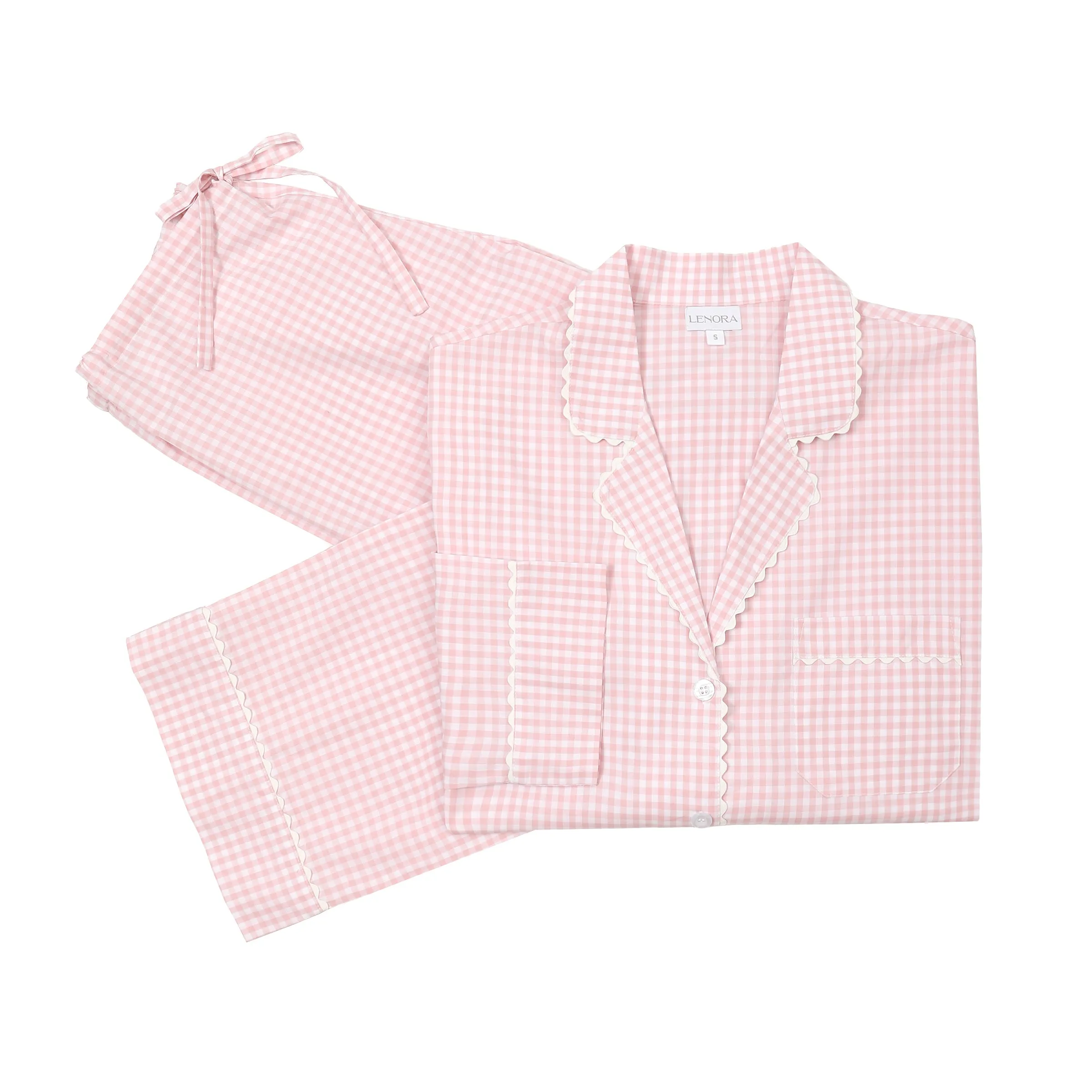 GINGHAM COTTON PAJAMAS W/ RIC RAC TRIM sold by Lenora