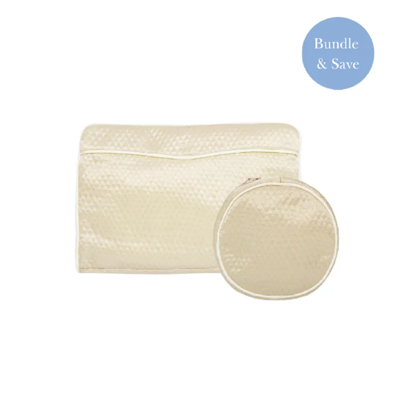 OYSTER QUILTED SATIN TRAVEL BUNDLE sold by Lenora