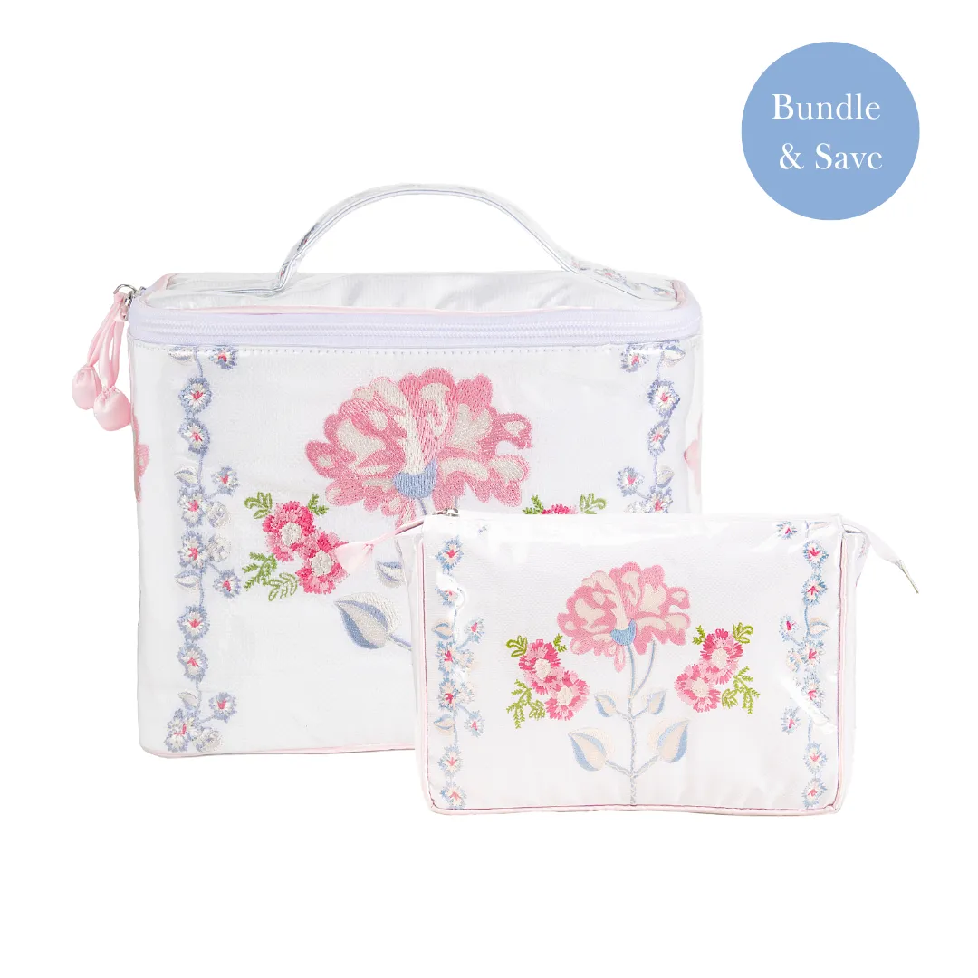 PEONY TRAIN CASE BUNDLE IN IVORY sold by Lenora