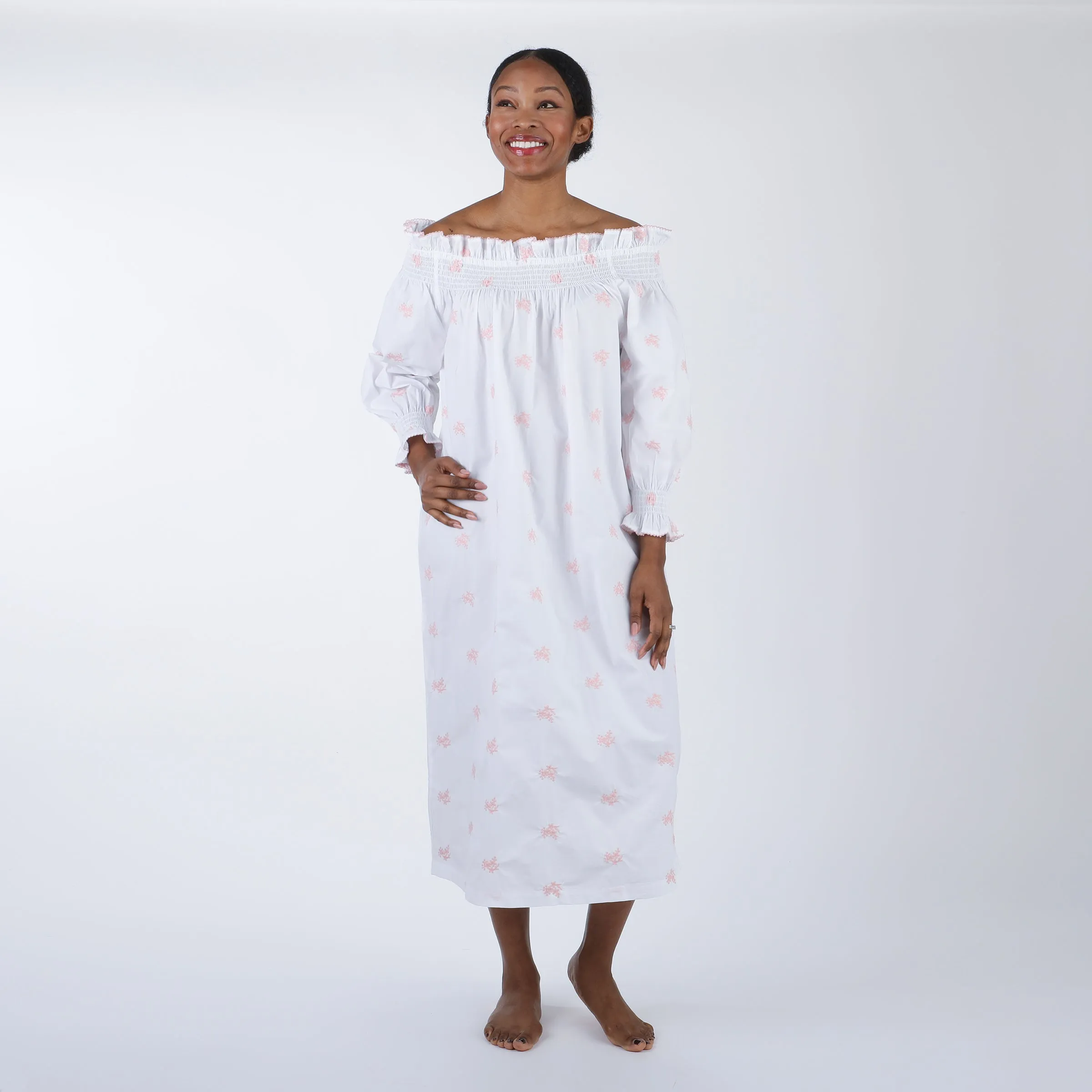 RUCHED COTTON EMBROIDERED LONG SLEEVE NIGHTGOWN sold by Lenora product image thumbnail 3