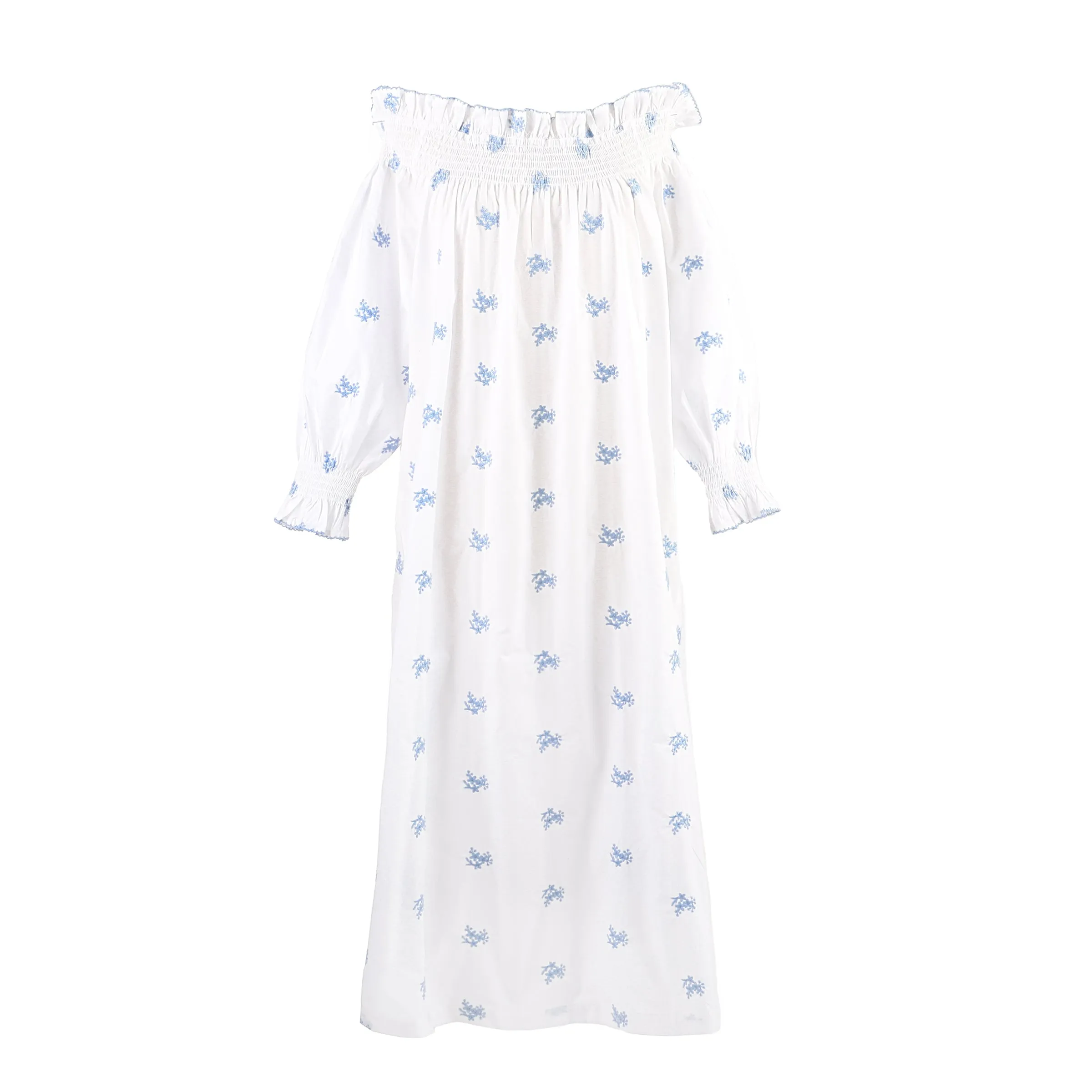 RUCHED COTTON EMBROIDERED LONG SLEEVE NIGHTGOWN sold by Lenora product image thumbnail 2