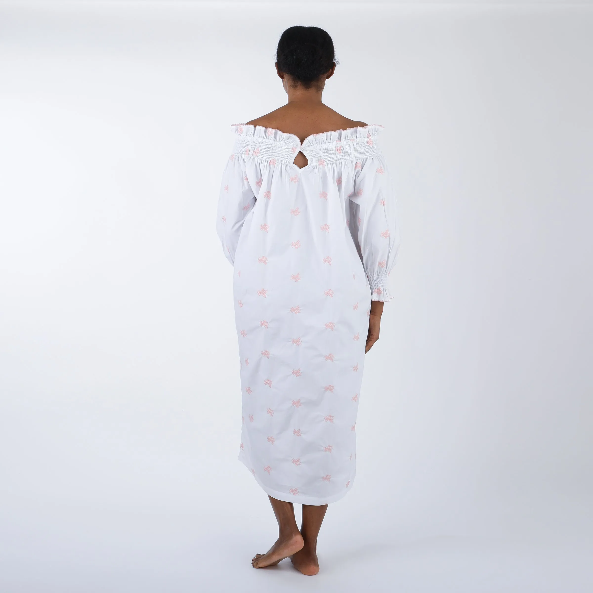RUCHED COTTON EMBROIDERED LONG SLEEVE NIGHTGOWN sold by Lenora product image thumbnail 5