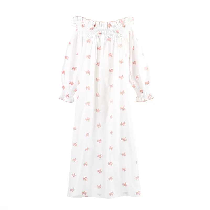 NANCY COTTON EMBROIDERED LONG SLEEVE NIGHTGOWN sold by Lenora