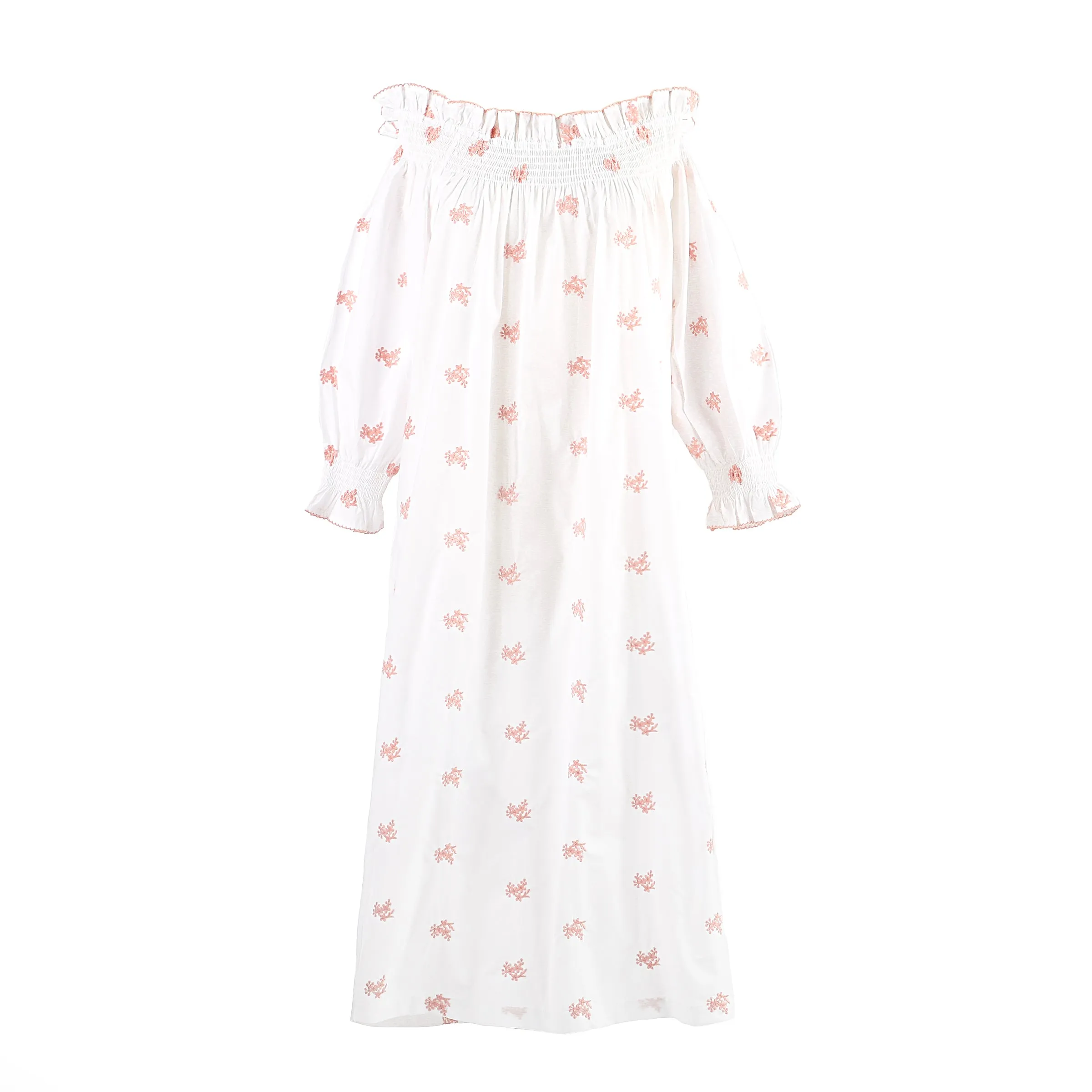 RUCHED COTTON EMBROIDERED LONG SLEEVE NIGHTGOWN sold by Lenora