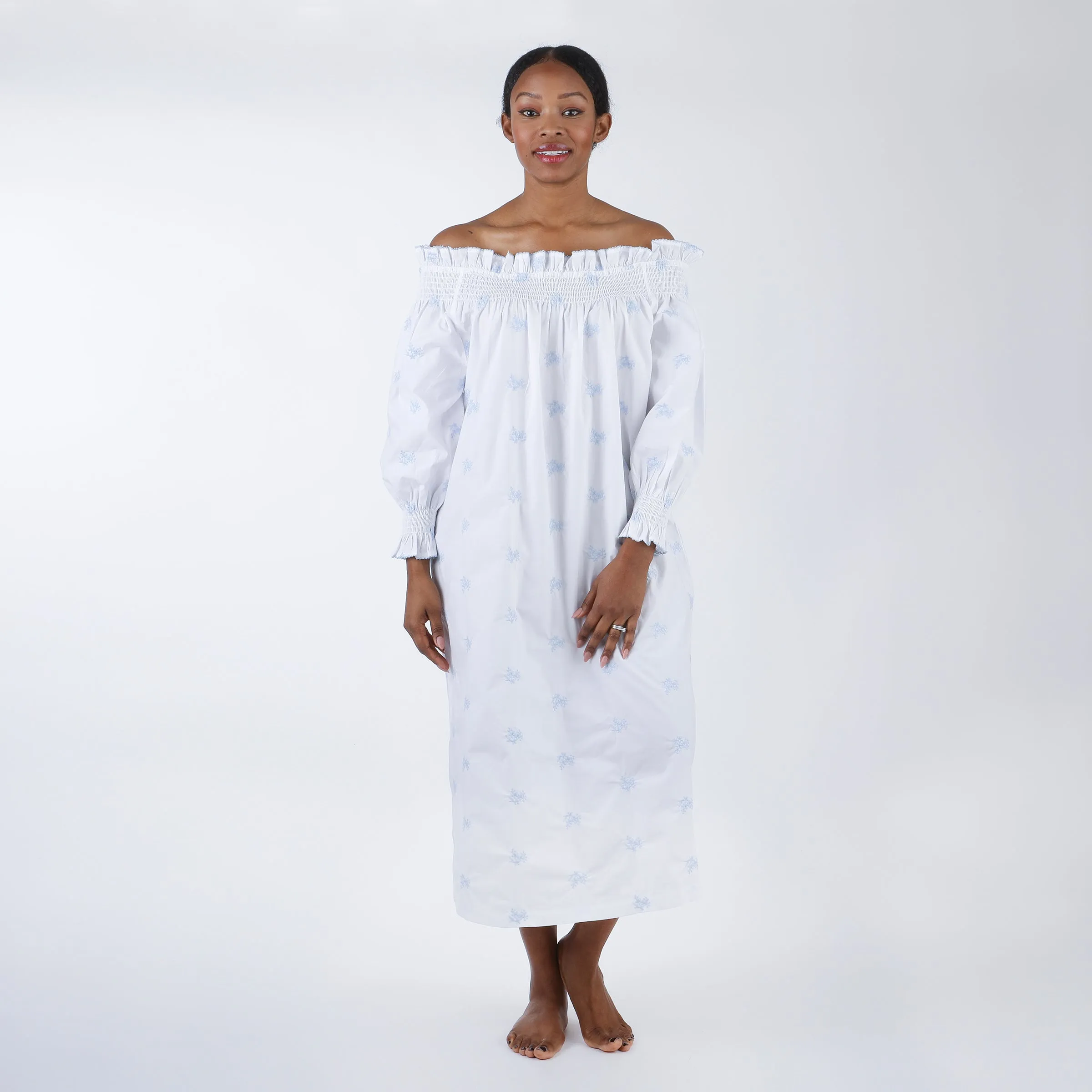 RUCHED COTTON EMBROIDERED LONG SLEEVE NIGHTGOWN sold by Lenora product image thumbnail 4