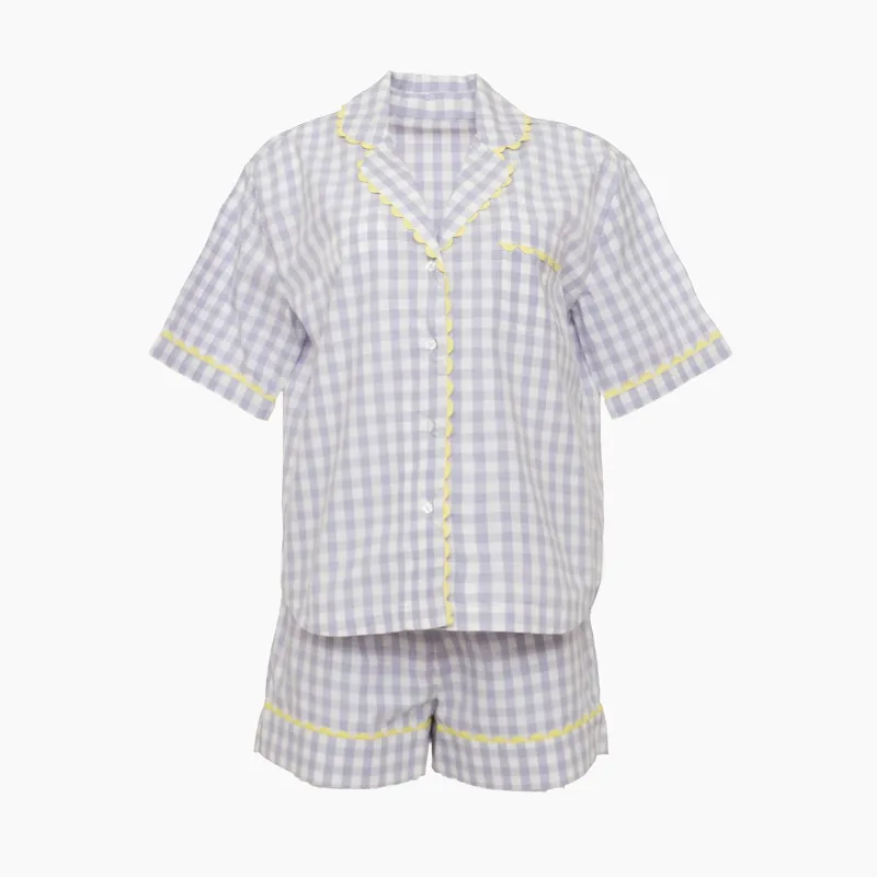 CLASSIC GINGHAM CHECK SHORT PAJAMAS W/ RIC RAK TRIM sold by Lenora
