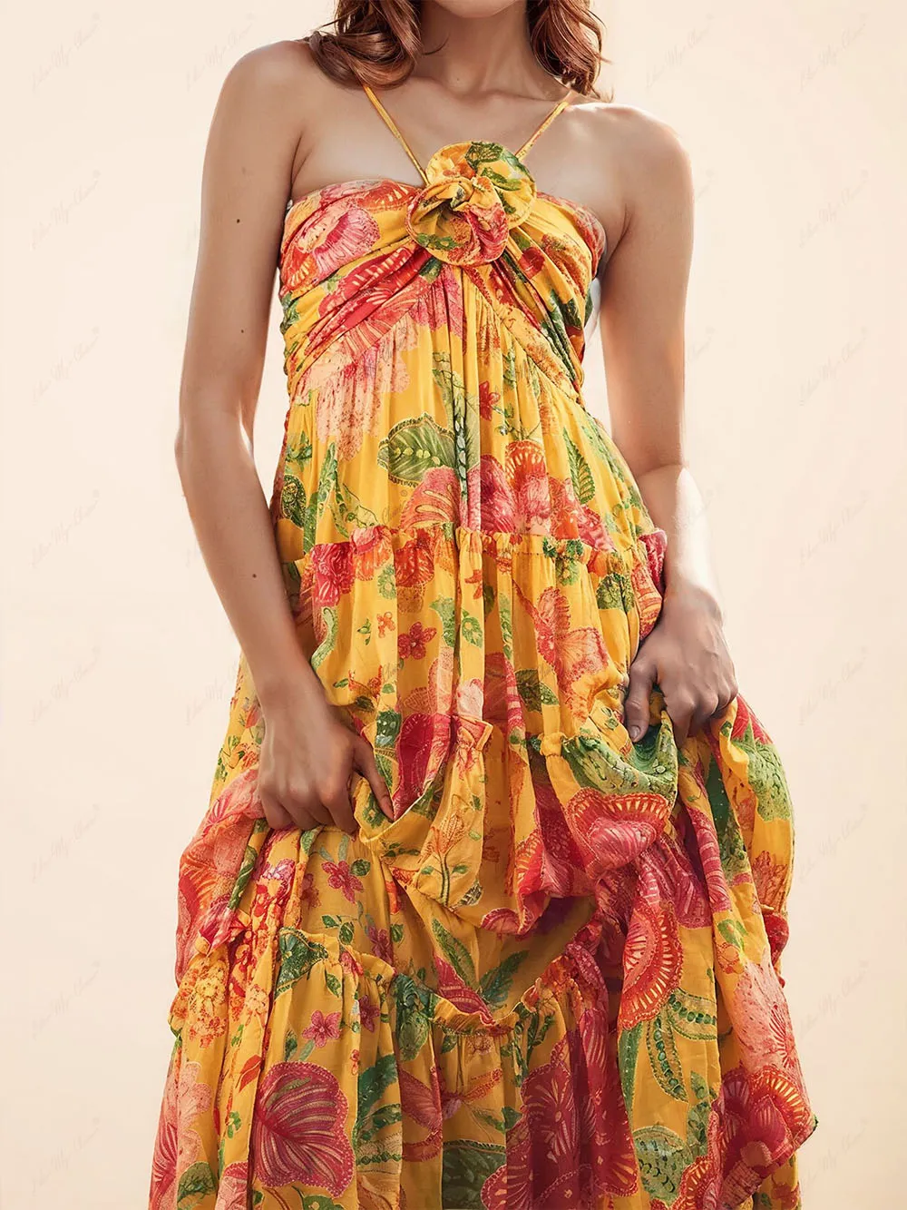 Hanging Neck Printed Floral Design Backless Straight Maxi Dress sold by Like My Choice product image thumbnail 4
