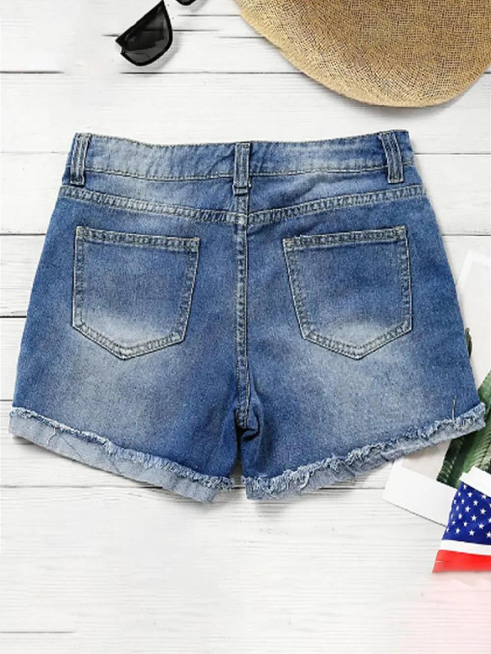 Flag Cuffed Ripped Straight Denim Shorts sold by Like My Choice product image thumbnail 3