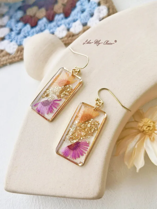 Daisy Gold Leaf Dried Flower Earrings sold by Like My Choice