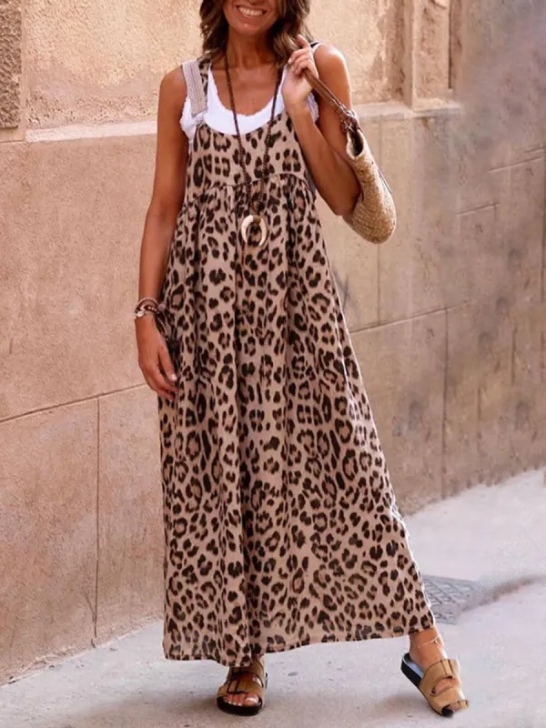 Leopard Print Patchwork Suspender Maxi Dress sold by Like My Choice