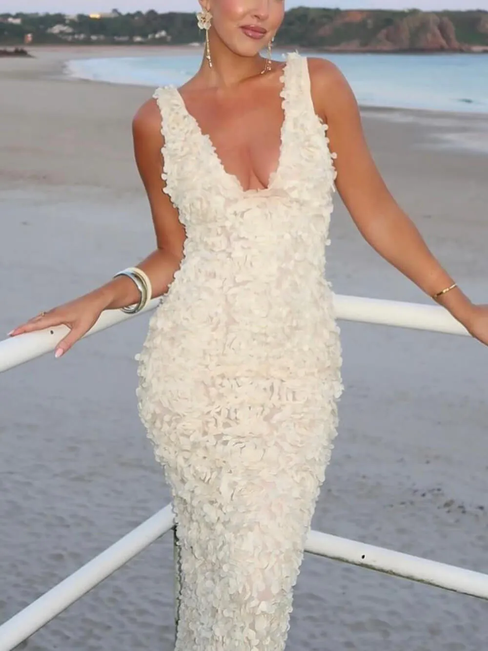 Party Rose Floral Applique Slit Pencil Maxi Dress sold by Like My Choice product image thumbnail 2