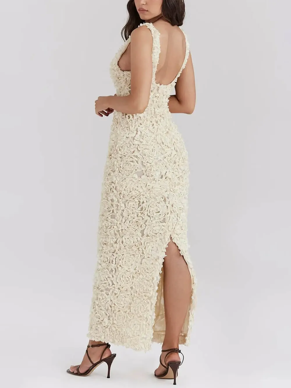 Party Rose Floral Applique Slit Pencil Maxi Dress sold by Like My Choice product image thumbnail 3