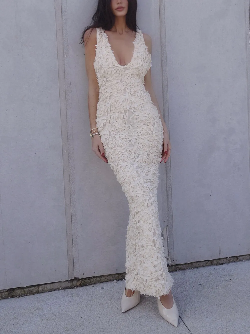 Party Rose Floral Applique Slit Pencil Maxi Dress sold by Like My Choice product image thumbnail 4