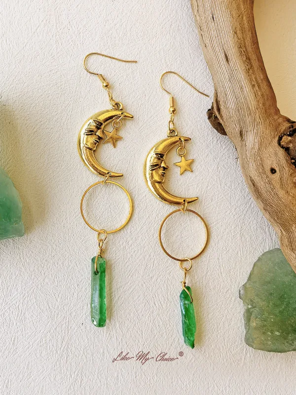 Boho Crescent Green Crystal Earrings sold by Like My Choice