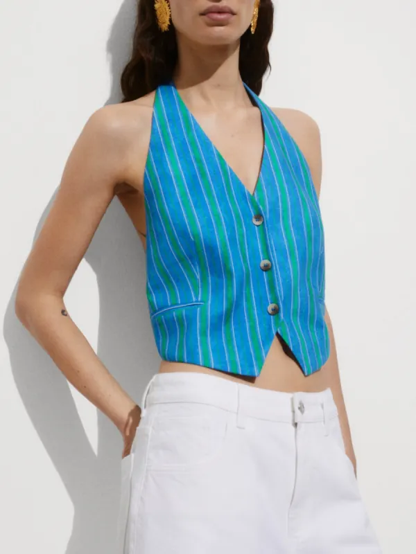 Striped Printed Open Back Waistcoat sold by Like My Choice