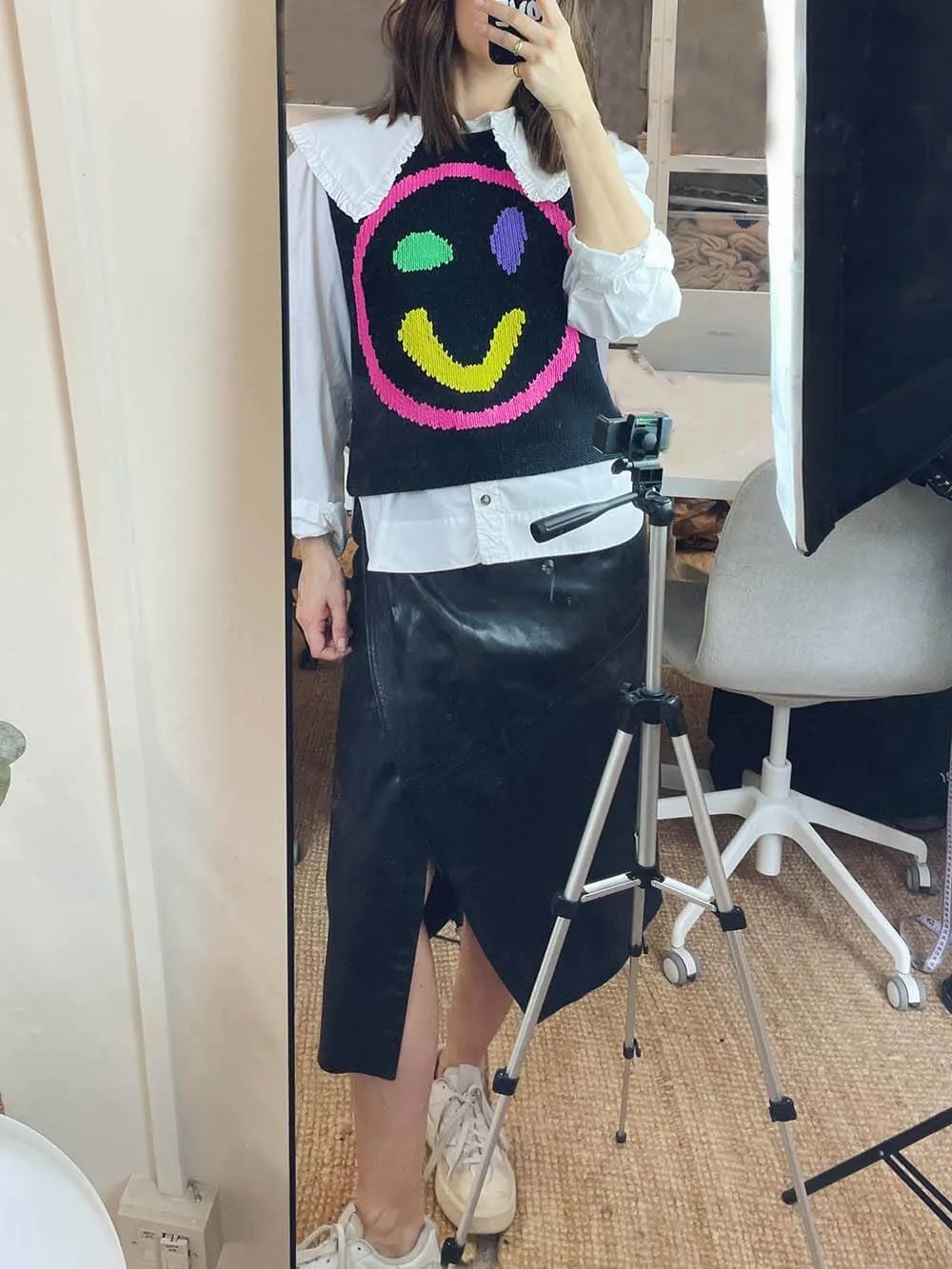 Happy Face Knit Unique Pattern Versatile Loose Tank Top sold by Like My Choice product image thumbnail 3