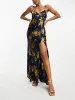 Navy Printed Satin Lace Maxi Dress sold by Like My Choice