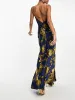 Navy Printed Satin Lace Maxi Dress sold by Like My Choice