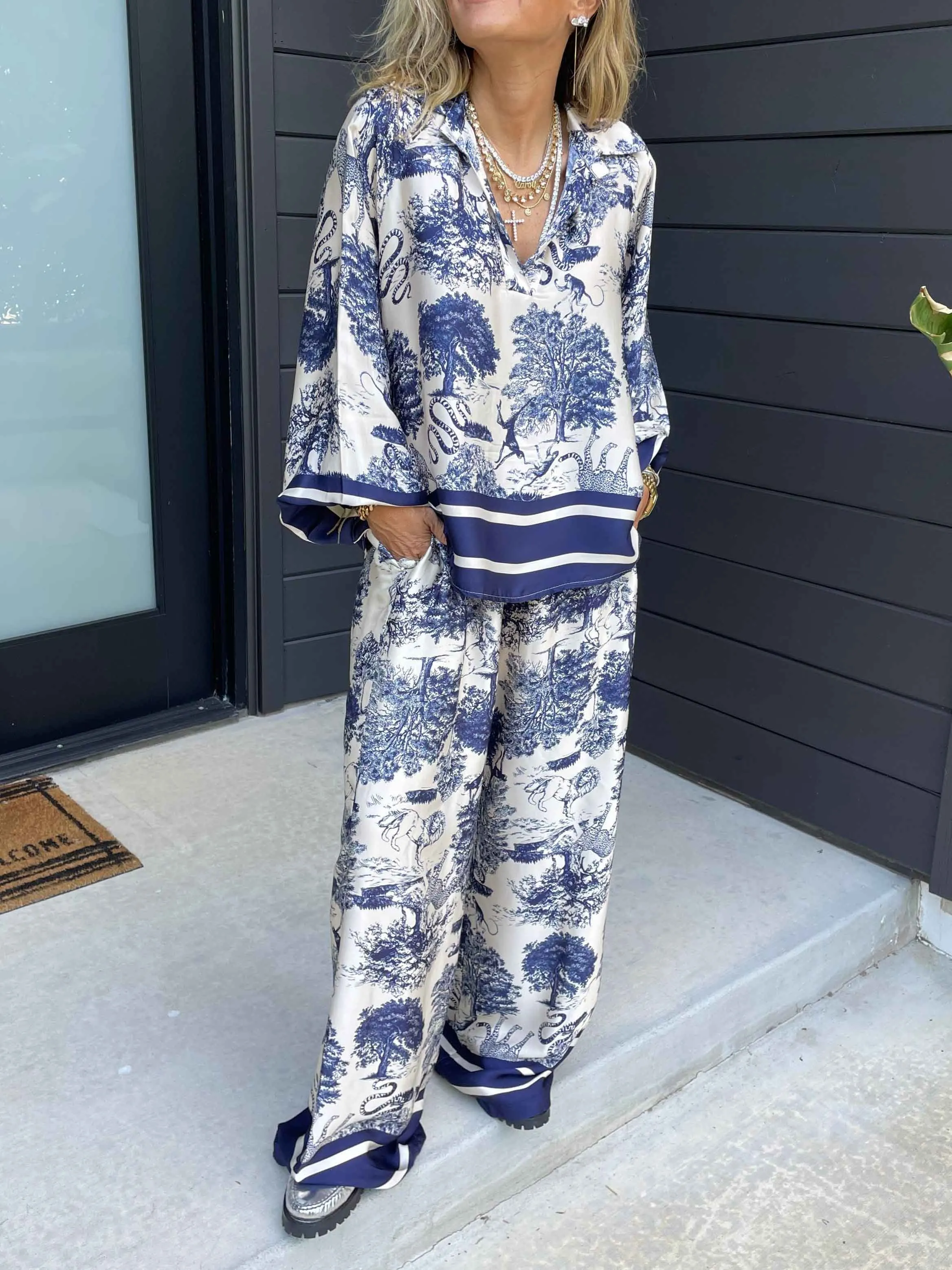 Satin Jungle Floral Print Loose Wide-Leg Pants sold by Like My Choice product image thumbnail 2