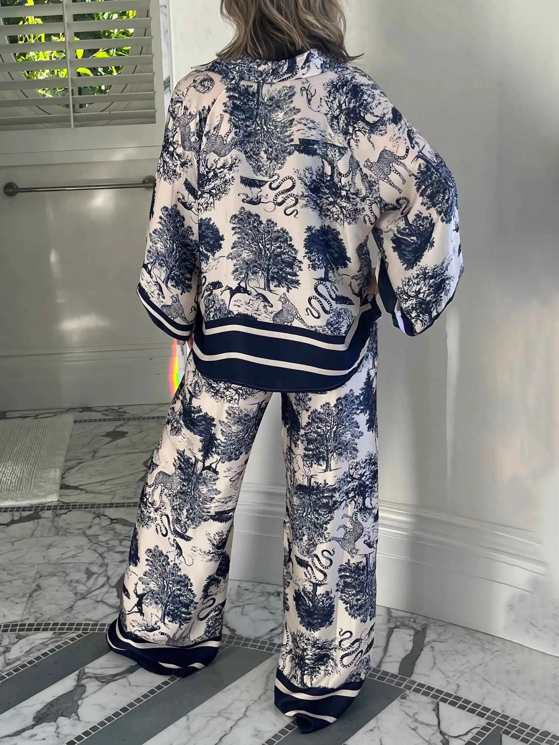 Satin Jungle Floral Print Loose Wide-Leg Pants sold by Like My Choice product image thumbnail 5