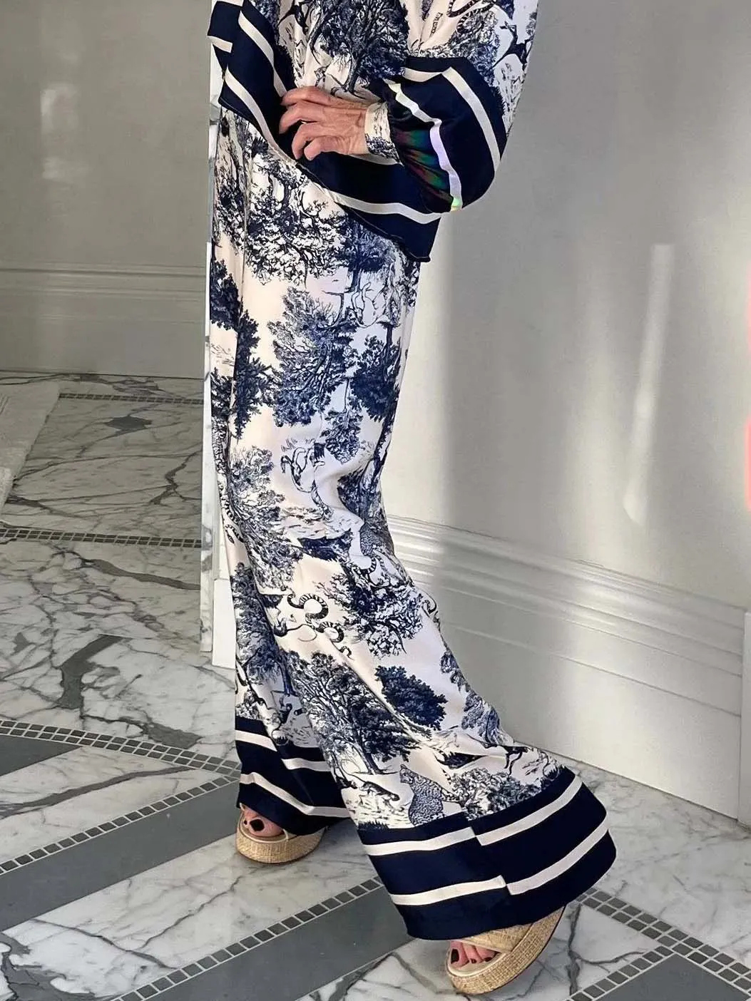 Satin Jungle Floral Print Loose Wide-Leg Pants sold by Like My Choice product image thumbnail 3