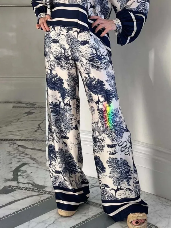 Satin Jungle Floral Print Loose Wide-Leg Pants sold by Like My Choice