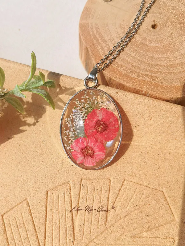 Resin Pendant Necklace With Gesanghua Dried Flowers sold by Like My Choice