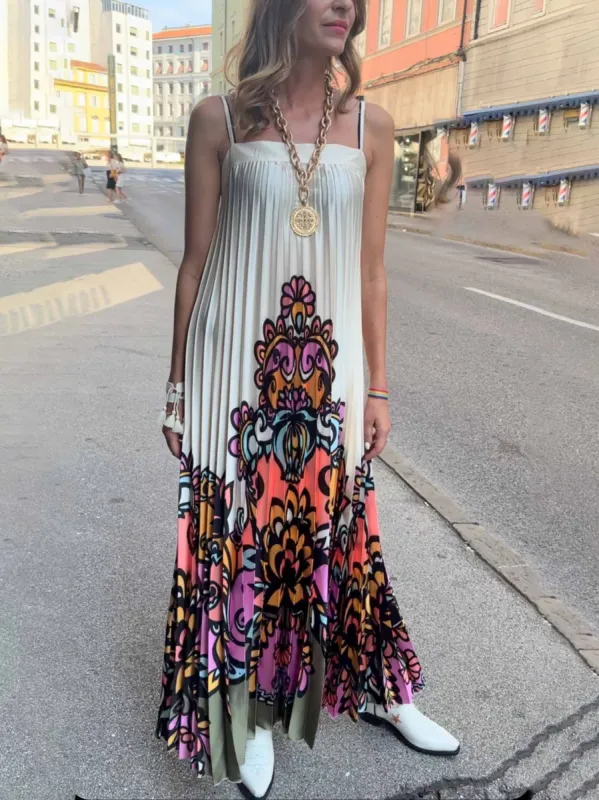 Delicate Vintage Floral Print Pleated Maxi Dress sold by Like My Choice