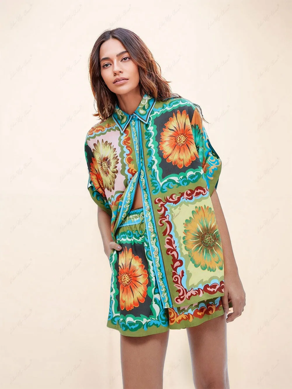 Sunflower Print Button-Down Oversized Shirt sold by Like My Choice product image thumbnail 5