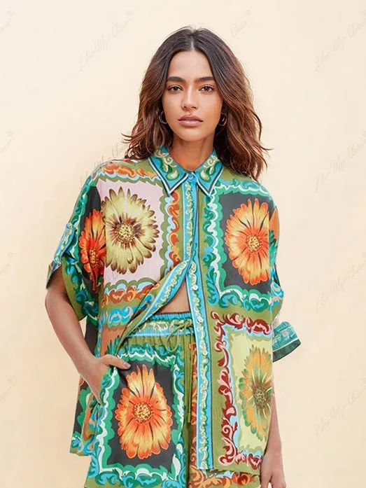 Sunflower Print Button-Down Oversized Shirt sold by Like My Choice