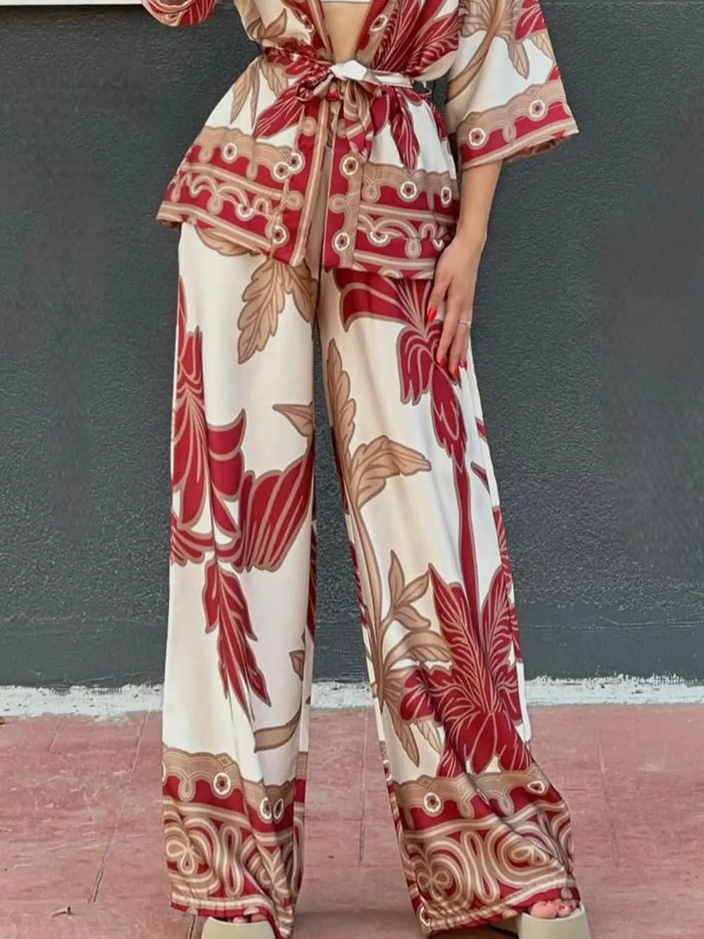 Exquisite Hazelnut Flower Print Elastic Pocket Wide-Leg Pants sold by Like My Choice