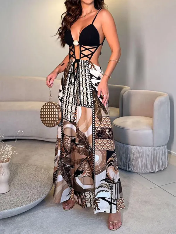 Suspender Strap Printed Patchwork Jumpsuit sold by Like My Choice