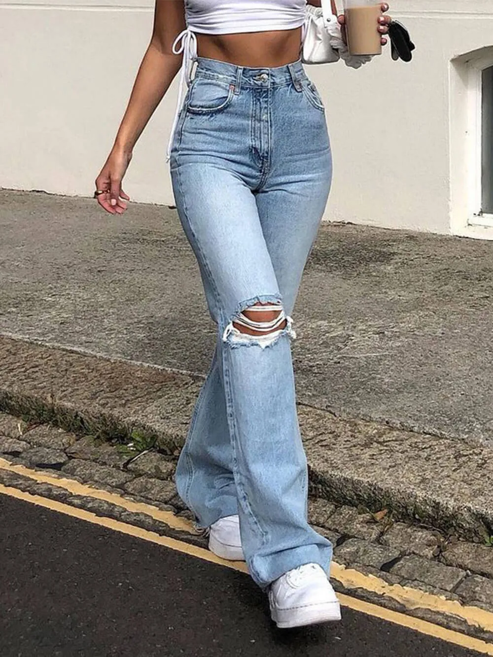 Wide-Leg Ripped Bootcut Jeans sold by Like My Choice product image thumbnail 4