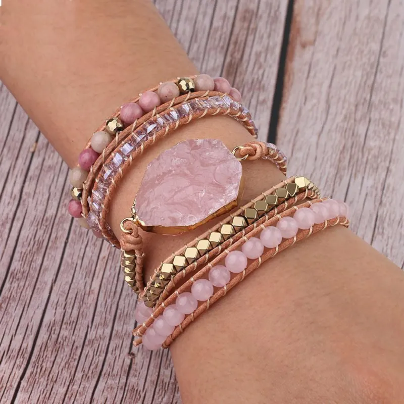 Rose Quartz Wrap Boho Bracelet sold by Like My Choice