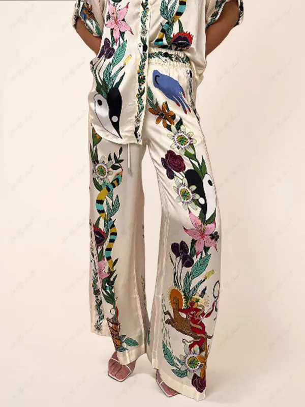 Satin Unique Print Pocketed Wide Leg Pants sold by Like My Choice