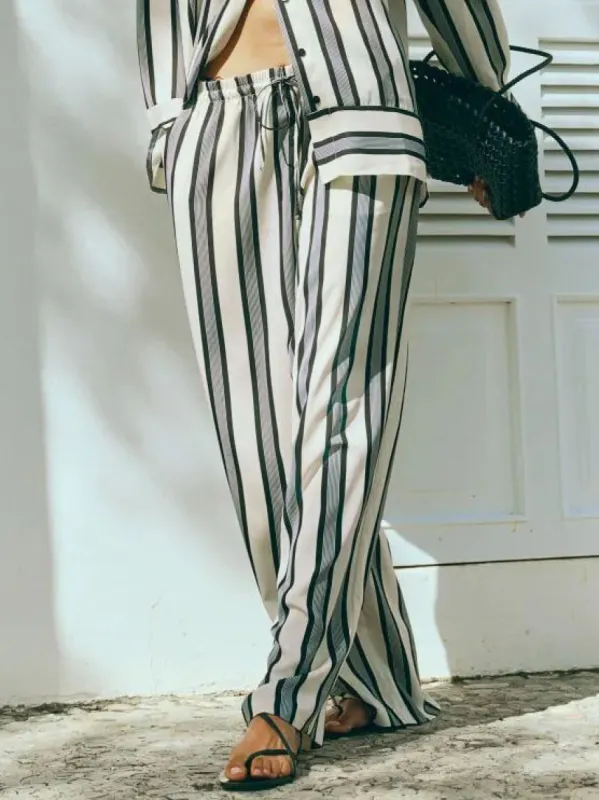 Modern Satin Irregular Striped Side Pocket Loose Wide Leg Pants sold by Like My Choice