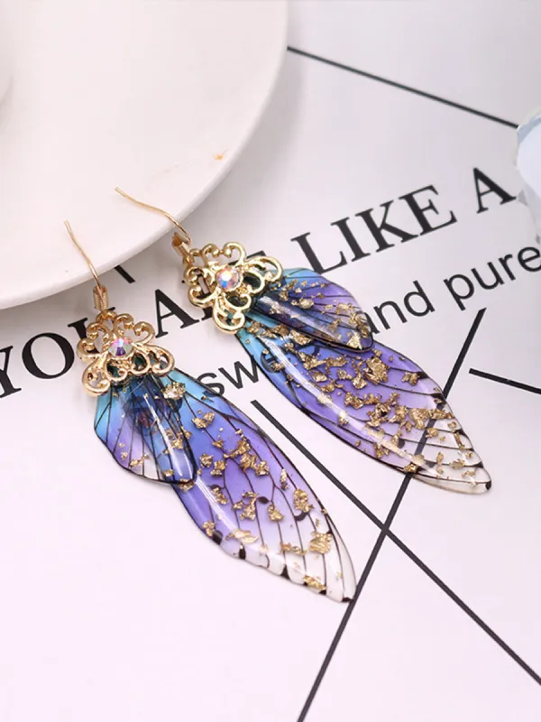 Butterfly Wing Blue Rhinestone Cicada Wing Crystal Earrings sold by Like My Choice