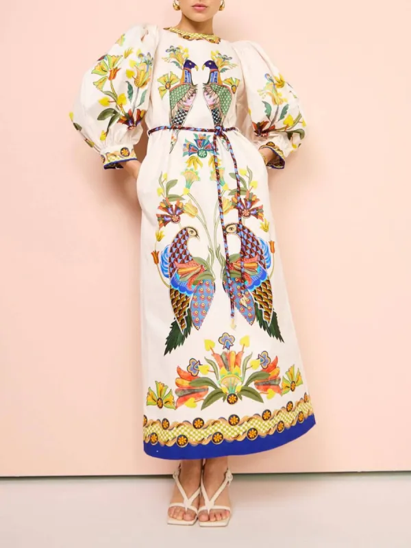 Exquisite And Fun Printed Puff Sleeves Loose Casual Midi Dress sold by Like My Choice
