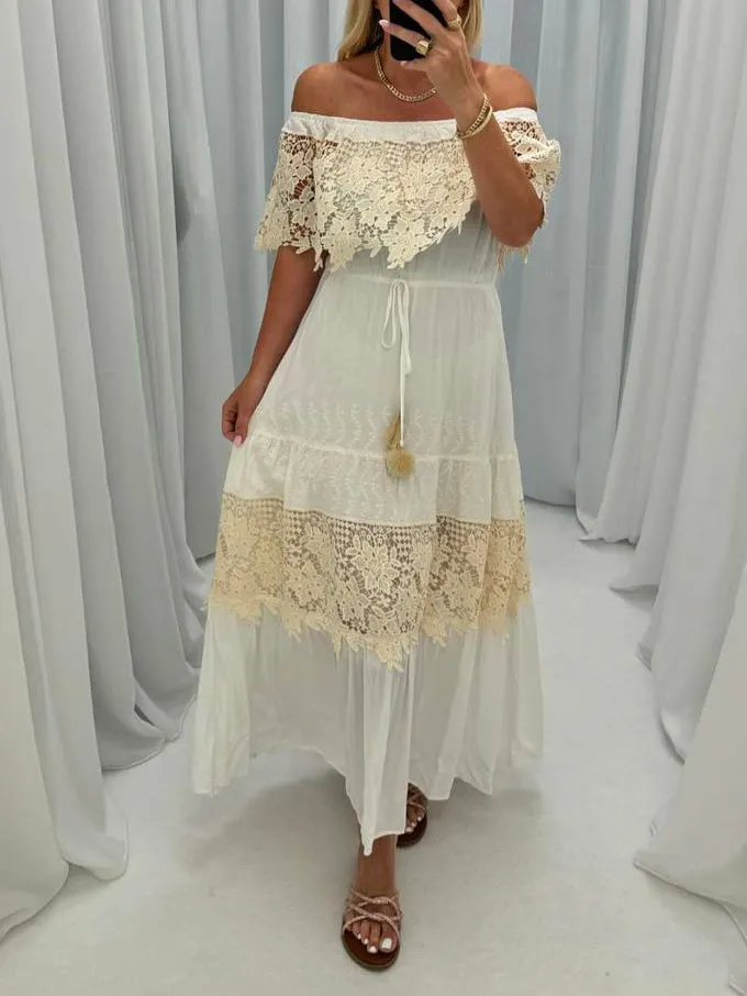 Sexy Bohemian Lace One-Shoulder Midi Dress sold by Like My Choice