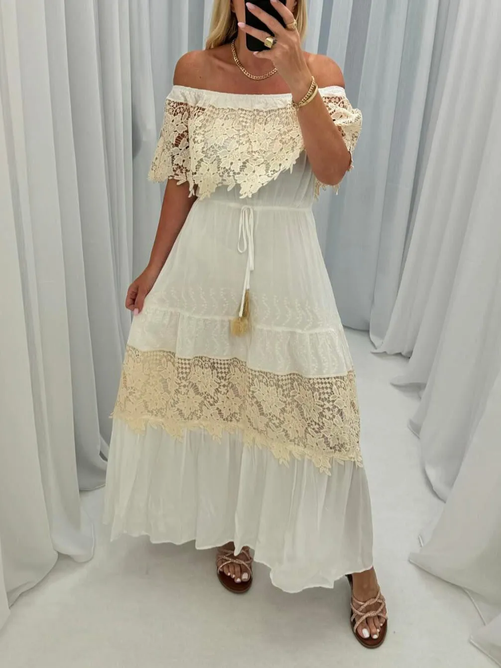 Sexy Bohemian Lace One-Shoulder Midi Dress sold by Like My Choice product image thumbnail 2