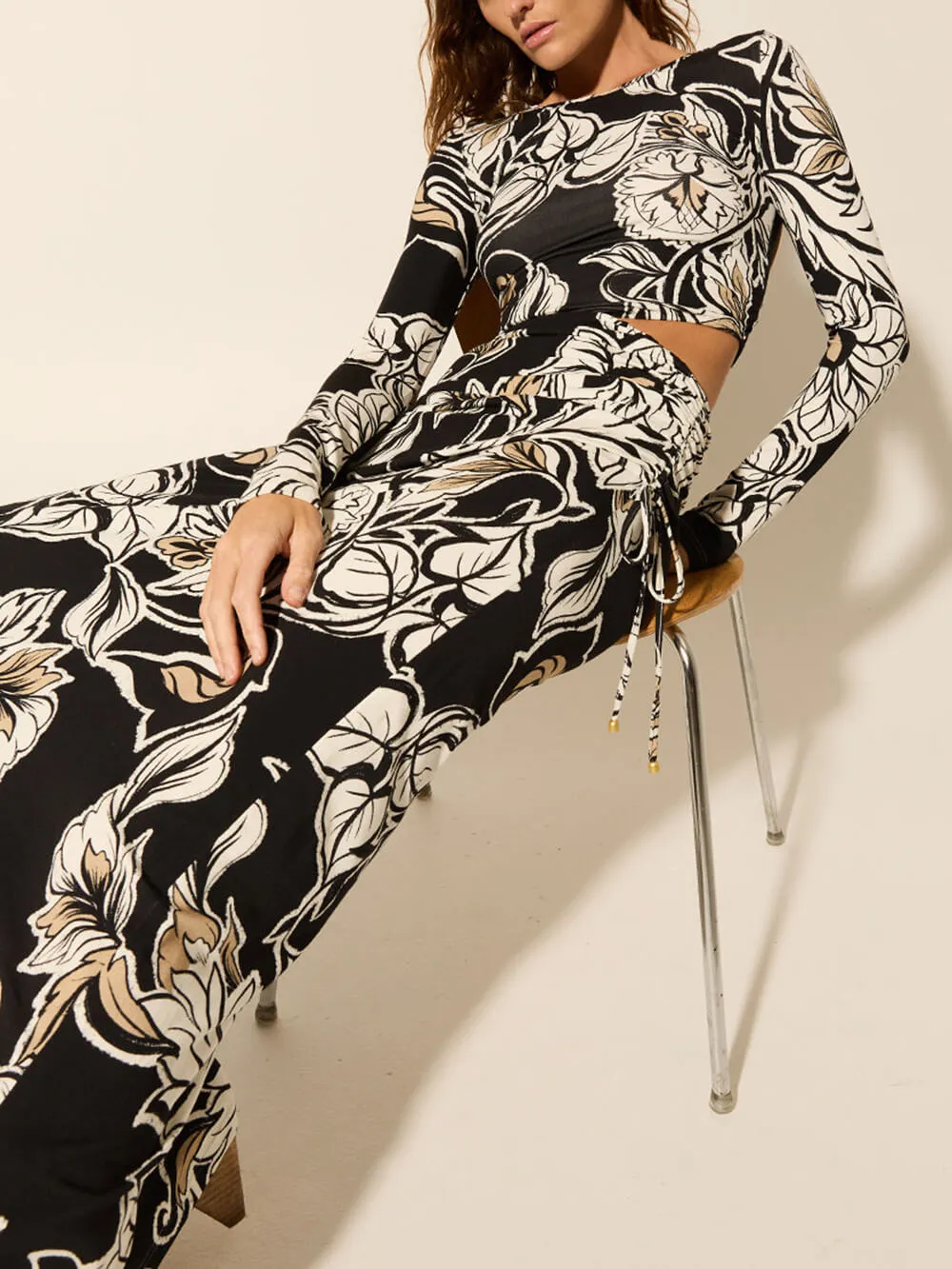 Floral Print Unique Waist Hollow Out Maxi Dress sold by Like My Choice product image thumbnail 3