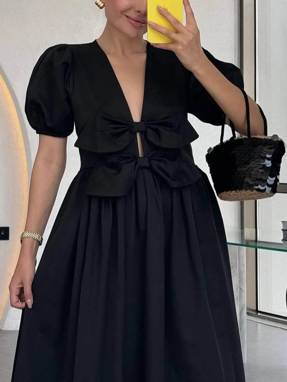 Elegant Bow Lace Hem Dress sold by Like My Choice product image thumbnail 4