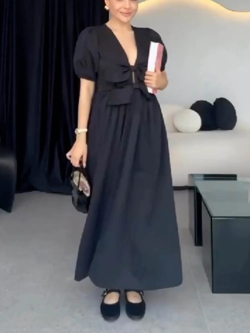 Elegant Bow Lace Hem Dress sold by Like My Choice product image thumbnail 3